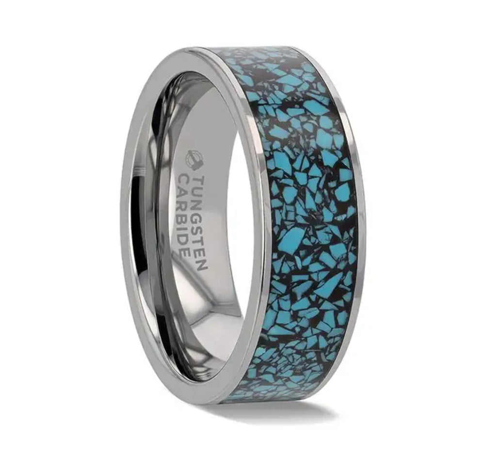 Crushed Turquoise Inlay Tungsten Ring - Camo Ever After