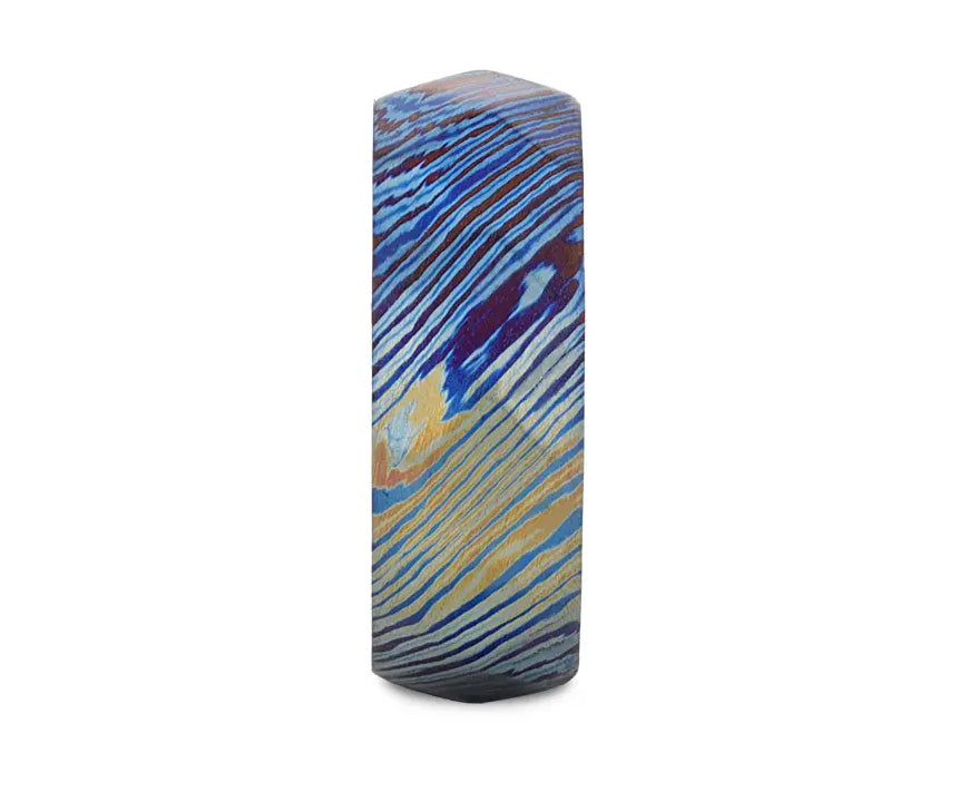 Brushed Titanium Ring with Blue and Purple Wavy Design 