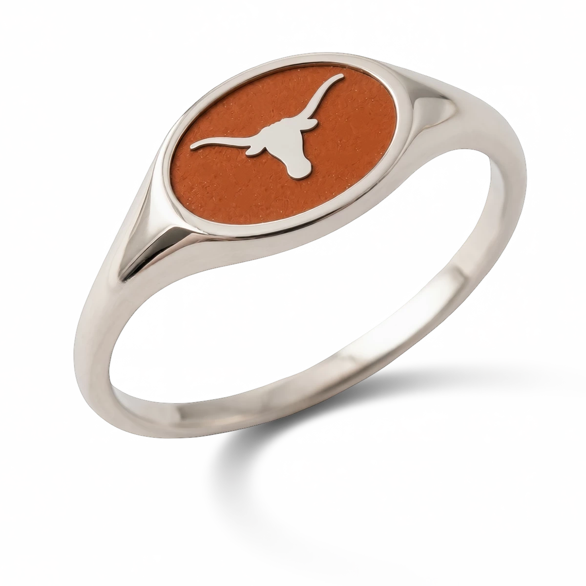 University of Texas small oval signet ring with Longhorn emblem in polished cobalt
