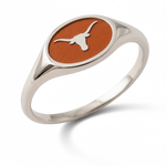 University of Texas small oval signet ring with Longhorn emblem in polished 14K white gold