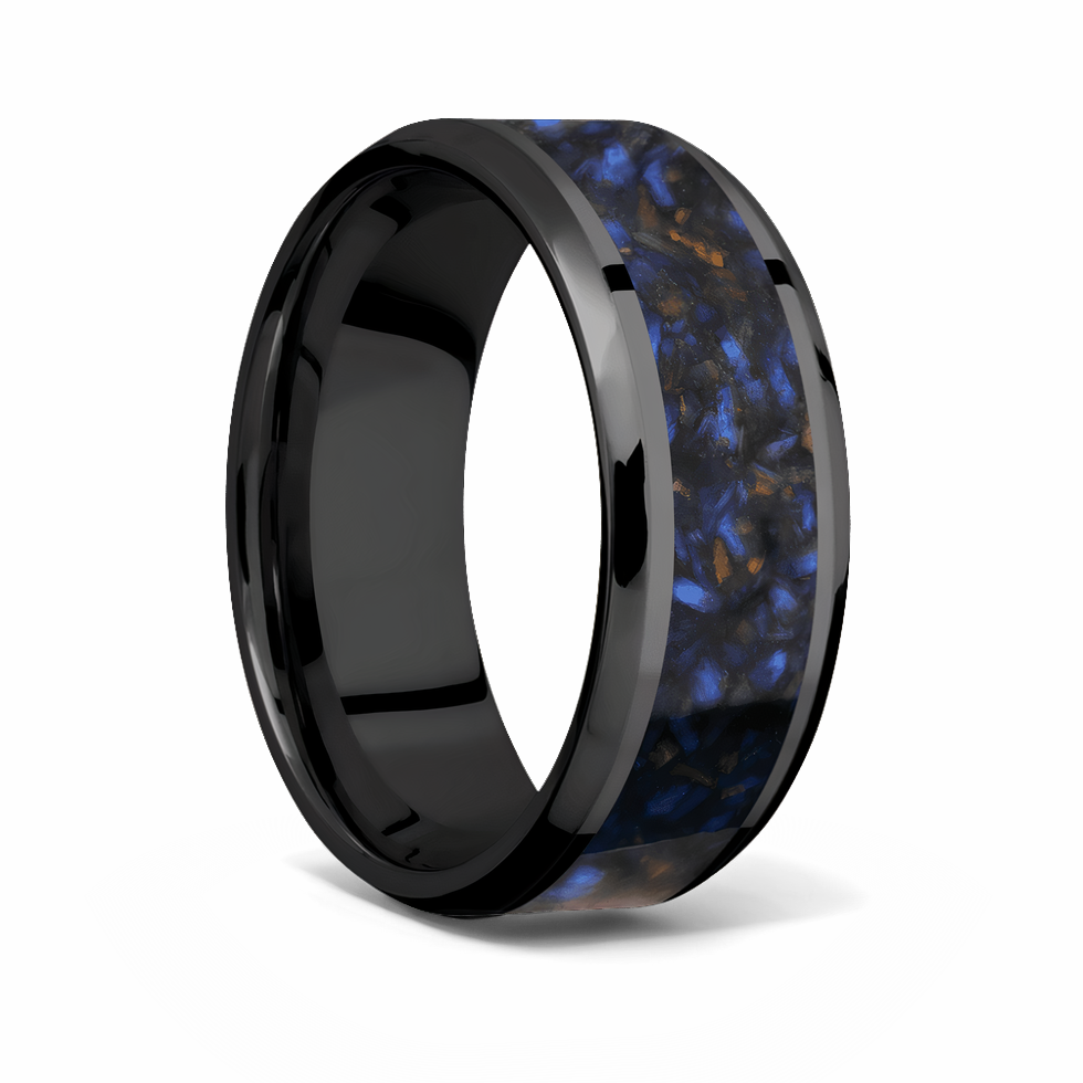 Mens Tiger Eye Ring – 8mm Zirconium & Blue Tiger Eye 