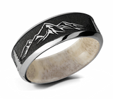 Titanium Mountain Pattern Ring with Antler Sleeve 
