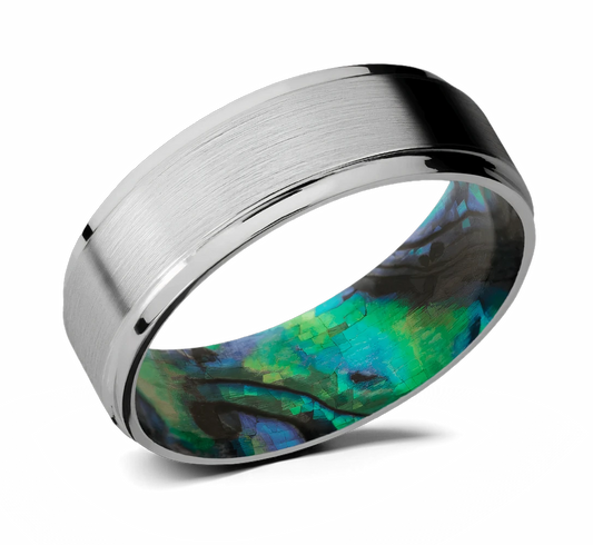 Titanium Ring with Abalone Shell Sleeve 
