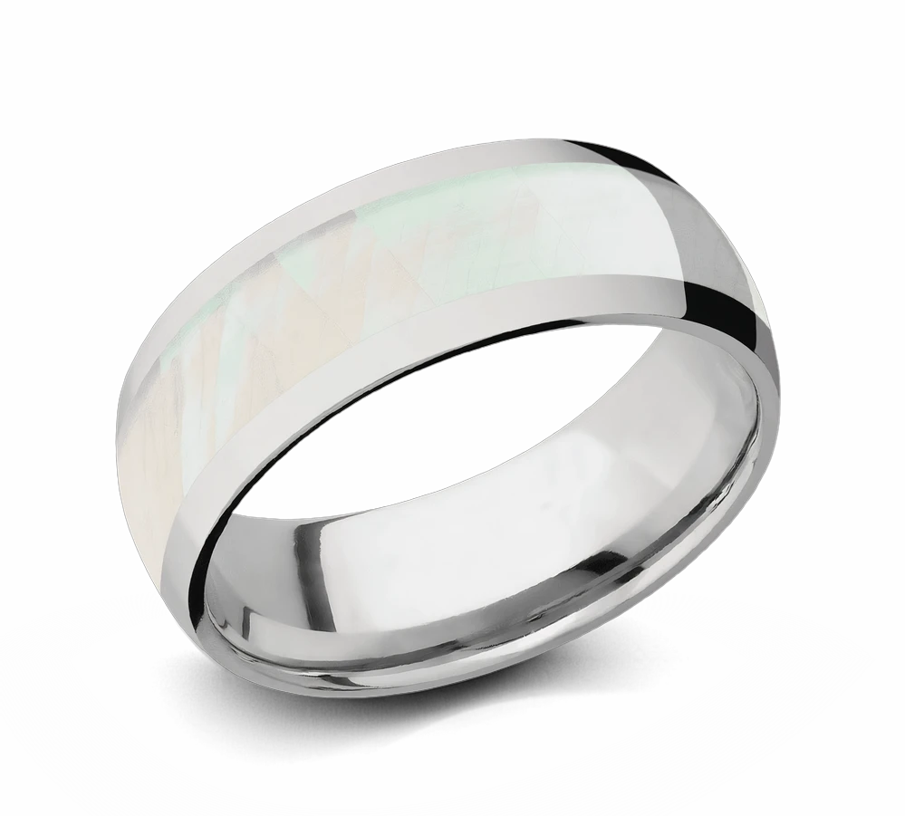Titanium Wedding Ring with Freshwater Mother of Pearl Inlay 