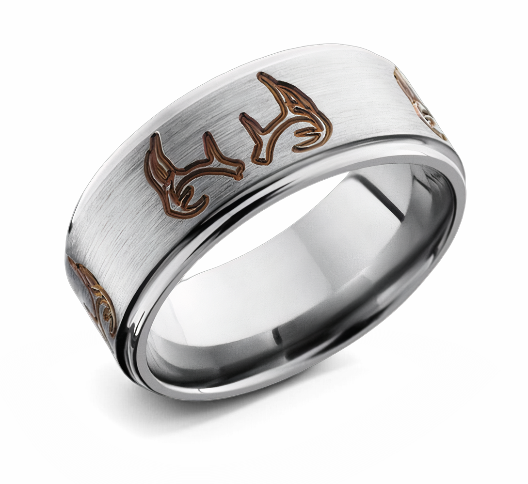 Titanium 9mm Band with Brown Antler Pattern 