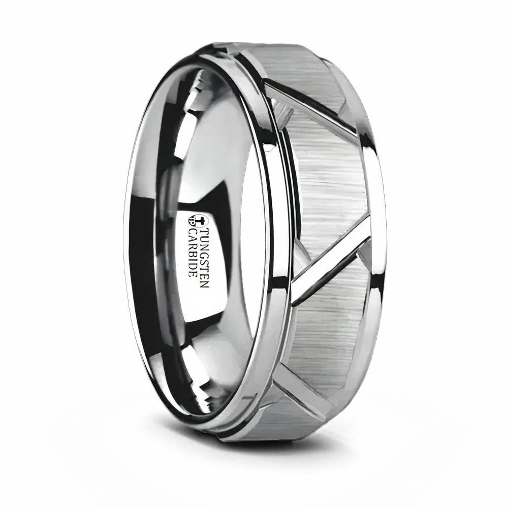 Triangle Groove Tungsten Ring with Raised Center 