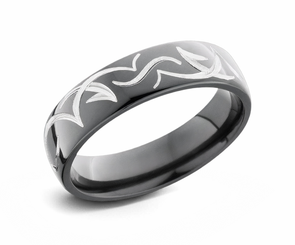 Black Tribal Pattern Ring - 6mm 