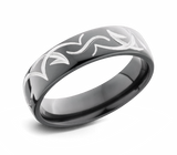 Black Tribal Pattern Ring - 6mm 