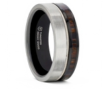Tungsten & Black Ceramic Hybrid Ring with Steel Guitar String and Ebony Wood 