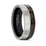 Tungsten & Black Ceramic Hybrid Ring with Steel Guitar String and Ebony Wood 