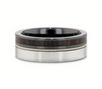 Tungsten & Black Ceramic Hybrid Ring with Steel Guitar String and Ebony Wood 