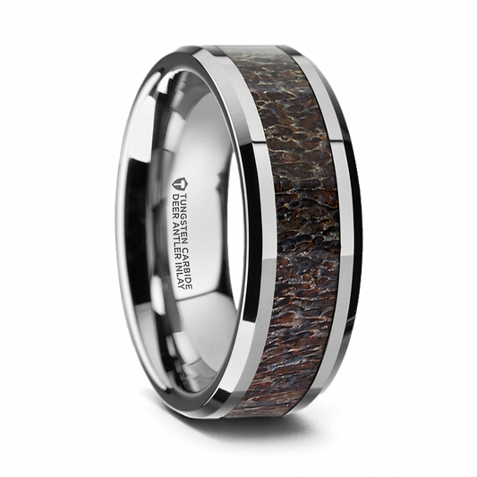 Dark Brown Antler Inlay Ring - Tungsten 8mm 