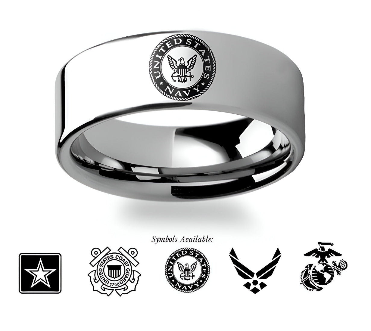 Military Wedding Rings Tungsten - Choose Logo 8mm or 10mm 