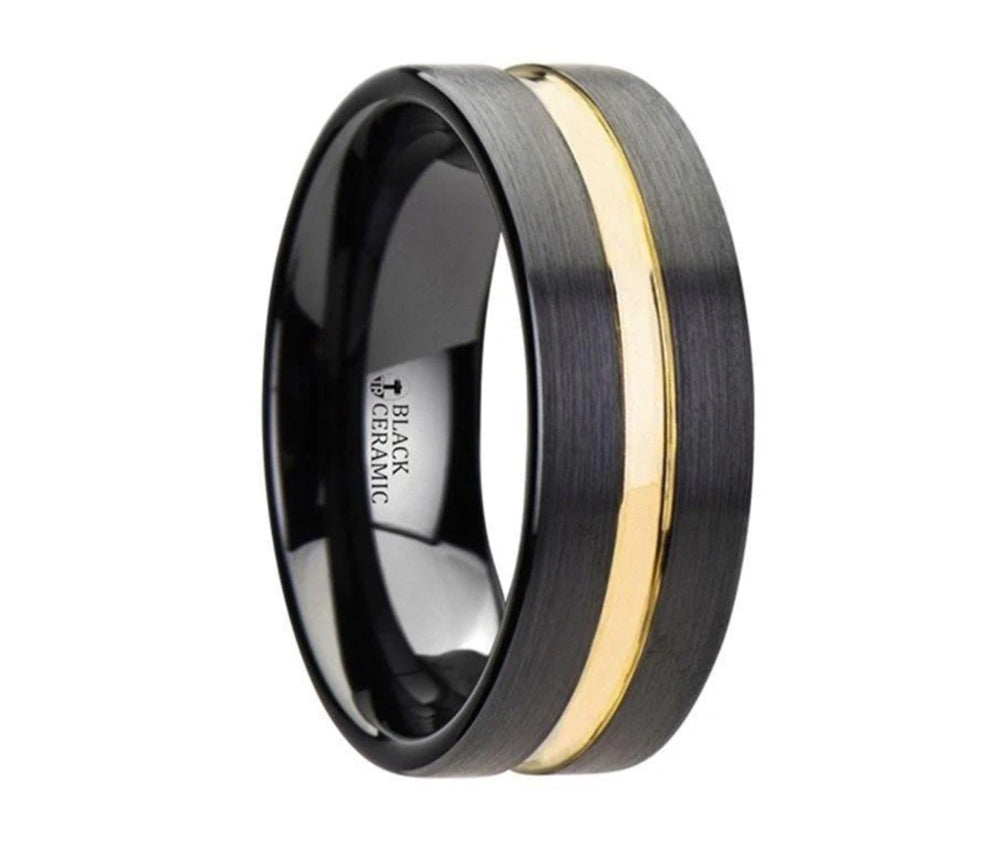 Black Tungsten Ring with Gold Plated Groove - Camo Ever After