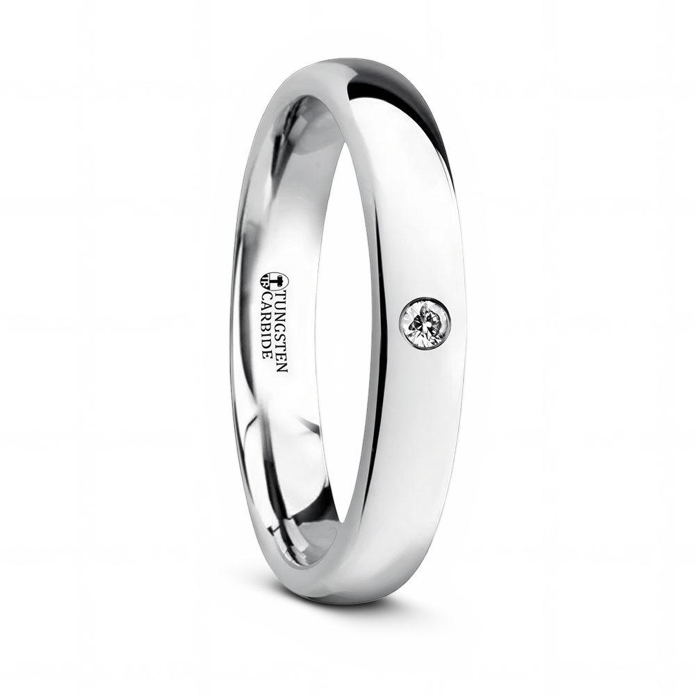 Polished Tungsten Ring with White Diamond - 4mm