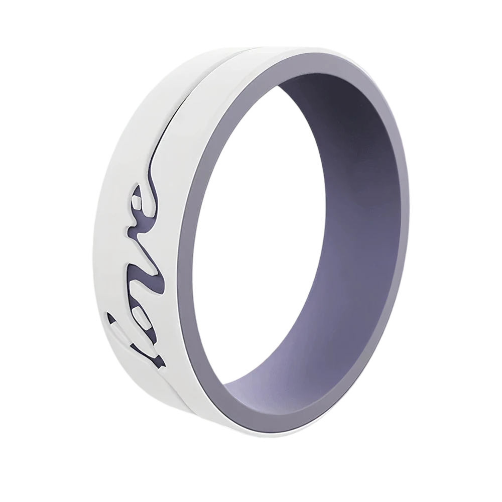 Women's White & Lilac Love Silicone Ring - 6mm 