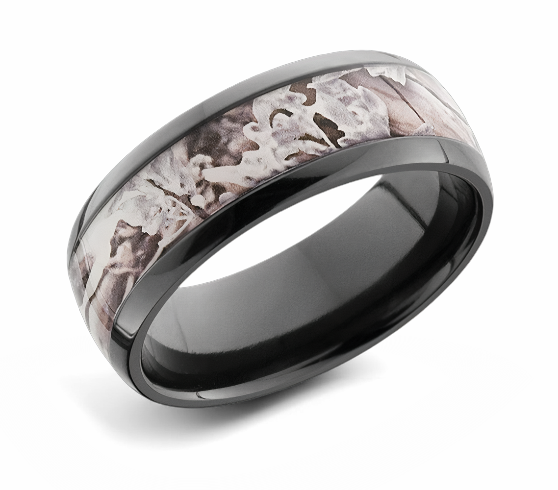 King's Snow Camo Ring - Black Zirconium Domed 