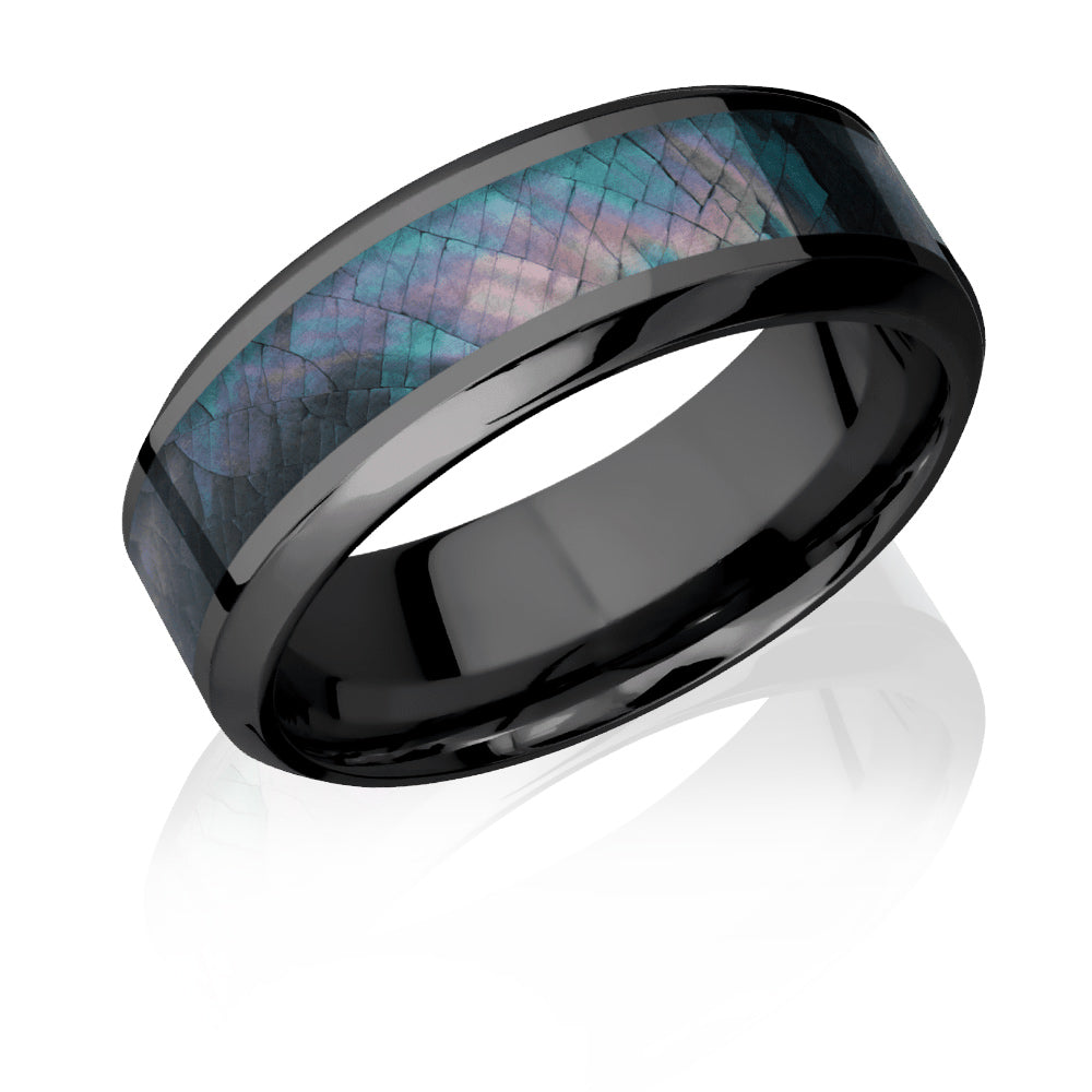 Zirconium Ring with Black Mother of Pearl Inlay - Camo Ever After