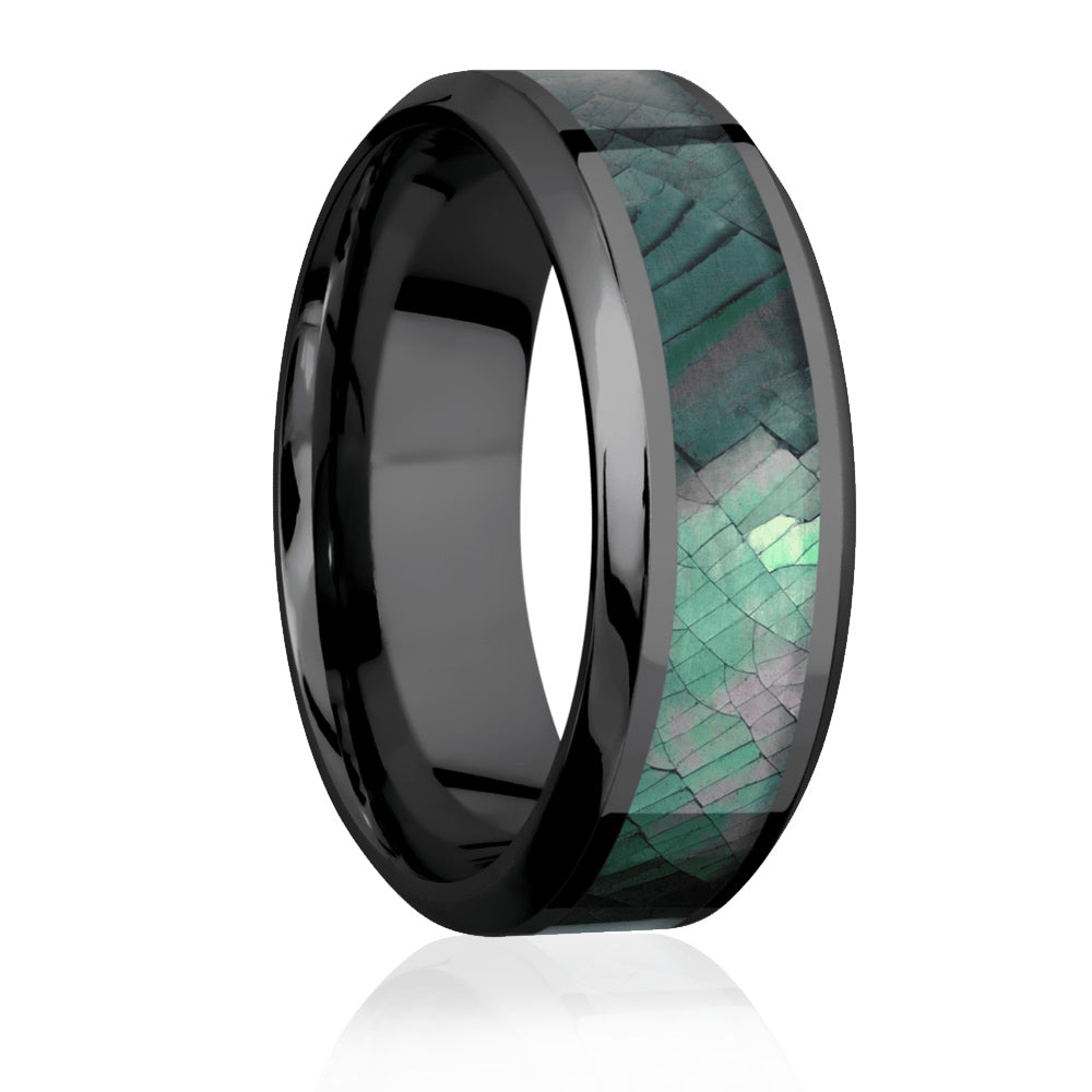 Zirconium Ring with Black Mother of Pearl Inlay 