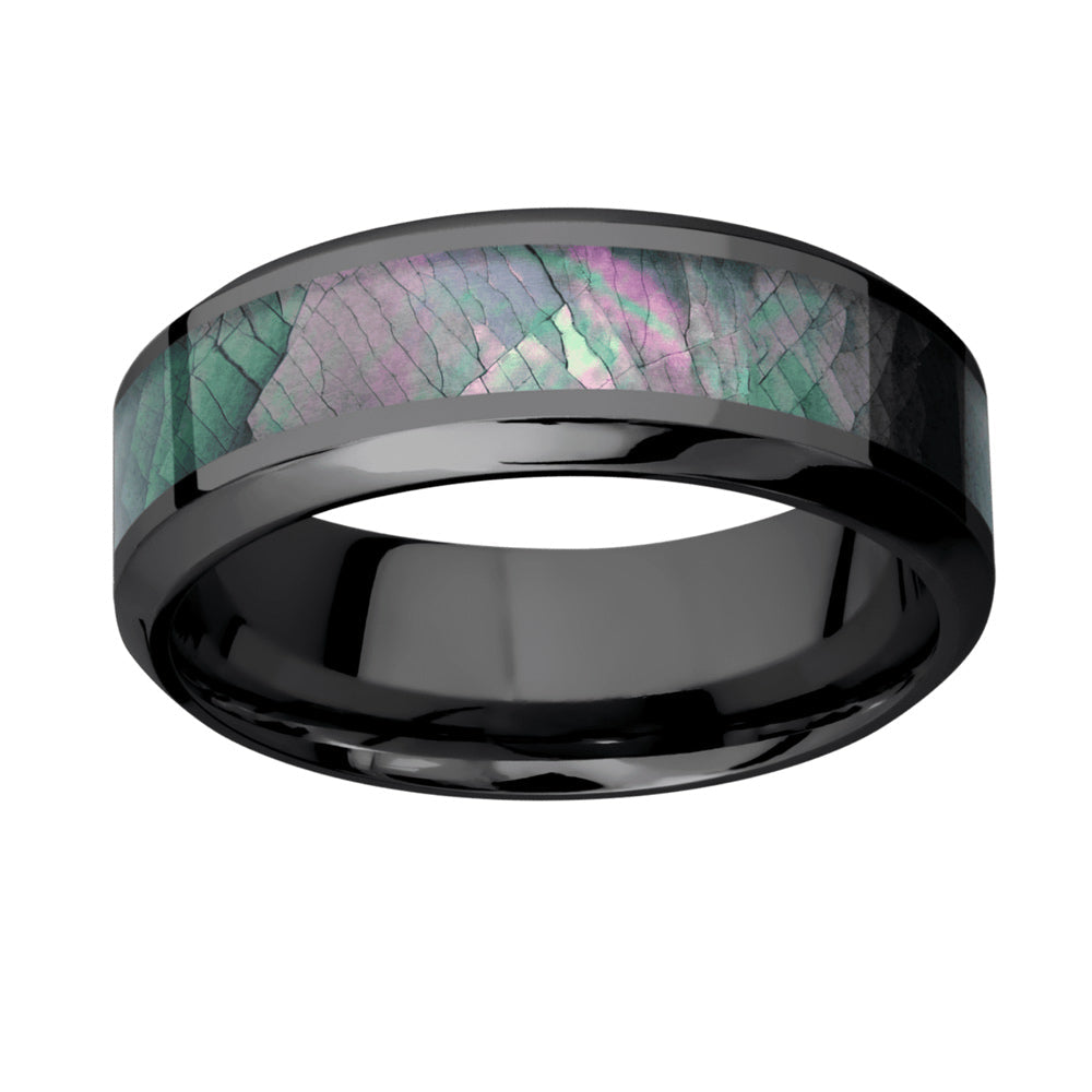 Zirconium Ring with Black Mother of Pearl Inlay 