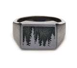 Zirconium Rectangle Signet Ring with Trees 