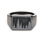 Zirconium Rectangle Signet Ring with Trees 
