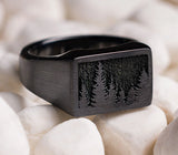 Zirconium Rectangle Signet Ring with Trees 
