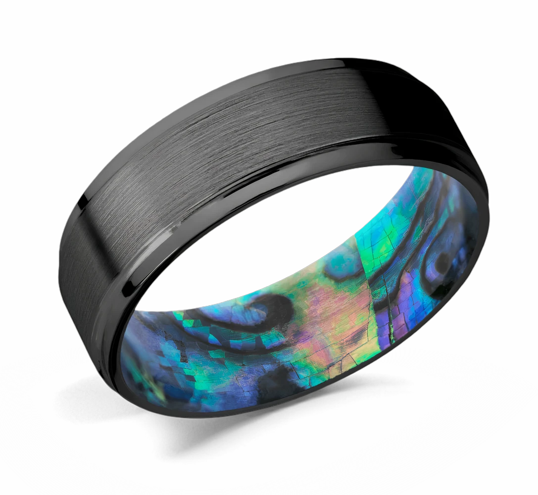 Zirconium Ring with Abalone Shell Sleeve 