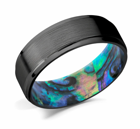 Zirconium Ring with Abalone Shell Sleeve 