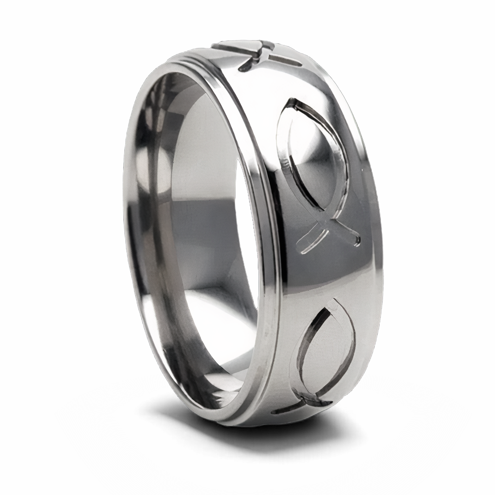 Jesus Fish Ring  - Titanium 8mm 