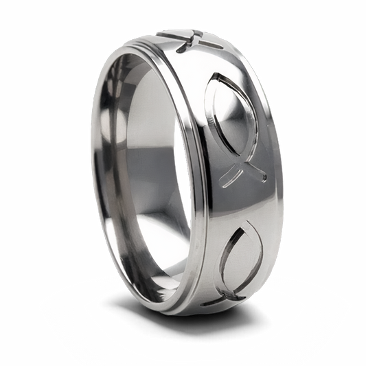 Jesus Fish Ring  - Titanium 8mm 