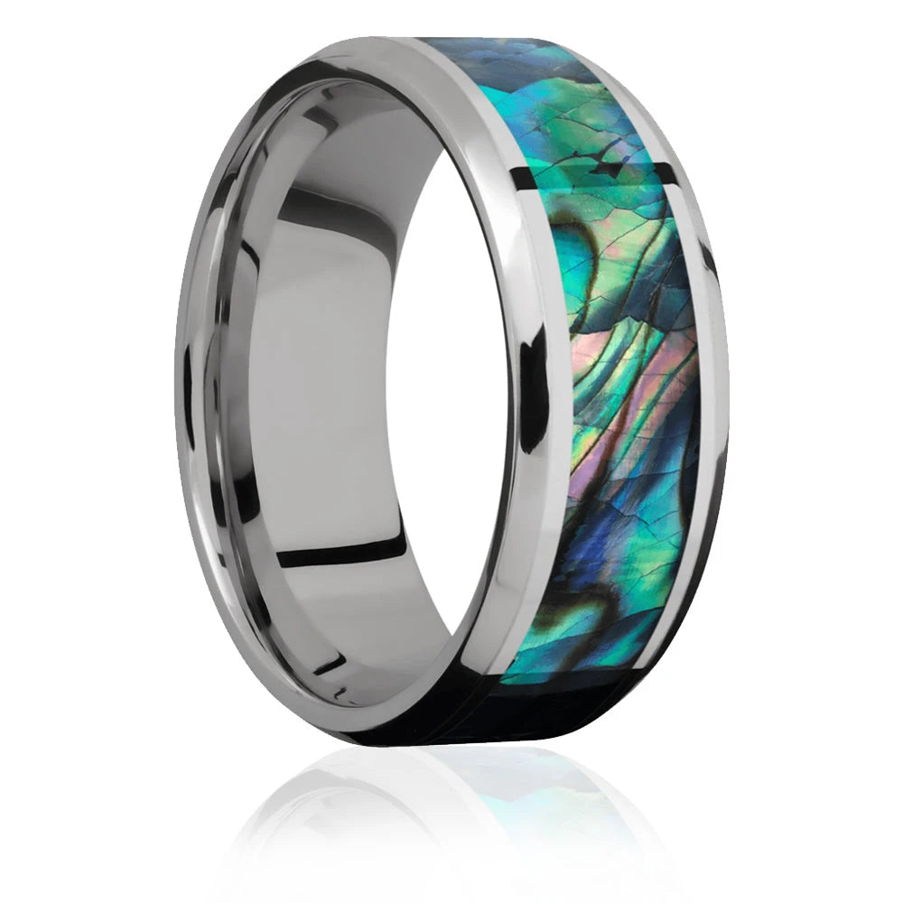 Beveled Abalone Shell Titanium Ring - Camo Ever After