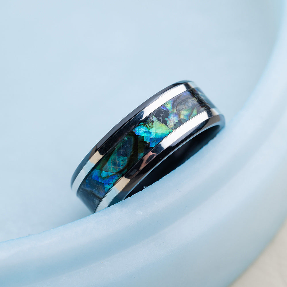 Beveled Abalone Shell Titanium Ring