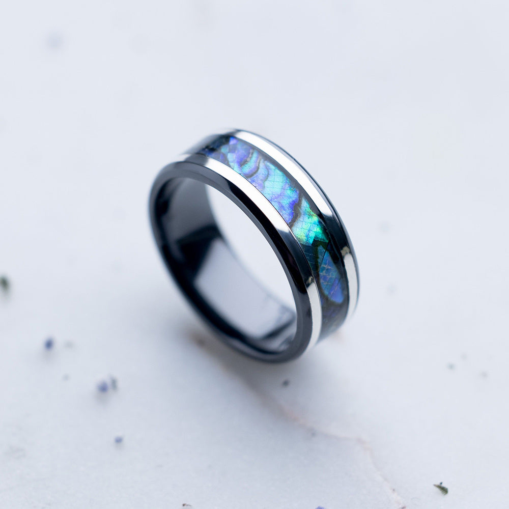 Beveled Abalone Shell Titanium Ring