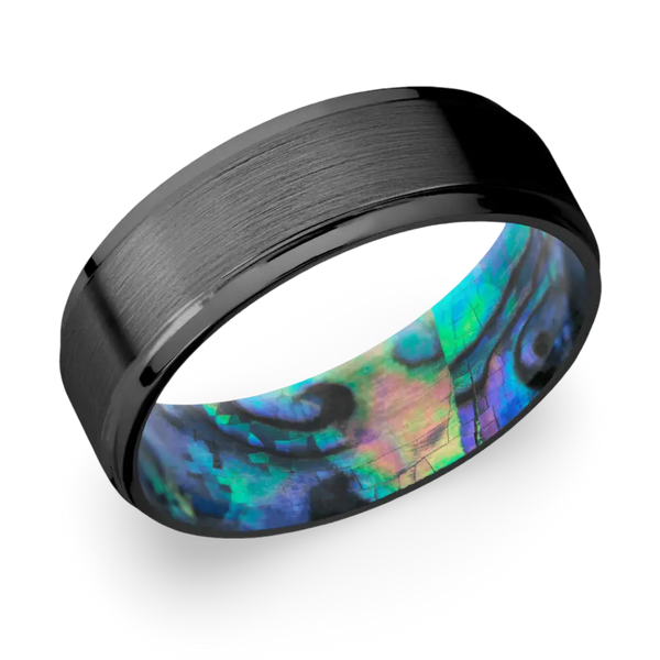 Zirconium Ring with Abalone Shell Sleeve 