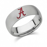 Alabama collegiate ring in 8mm satin titanium with crimson Alabama A logo