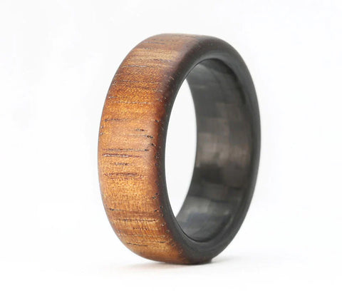 Koa Wood Ring with Carbon Fiber Sleeve