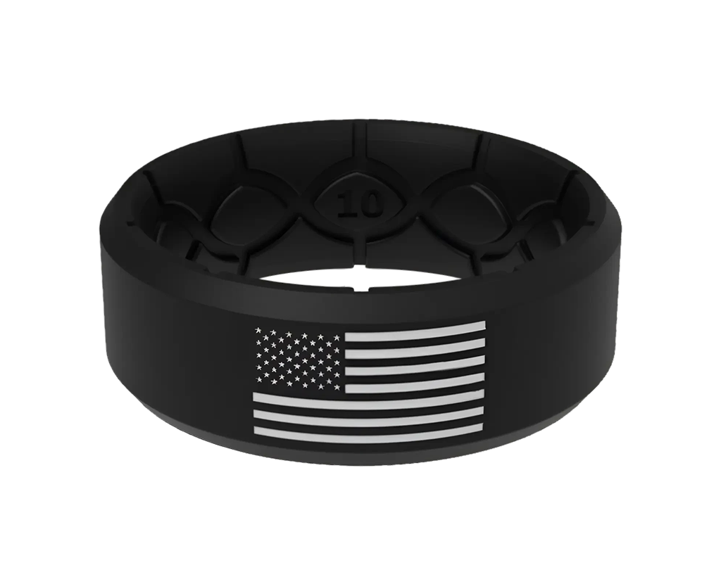 American Flag Silicone Ring - Black and White 