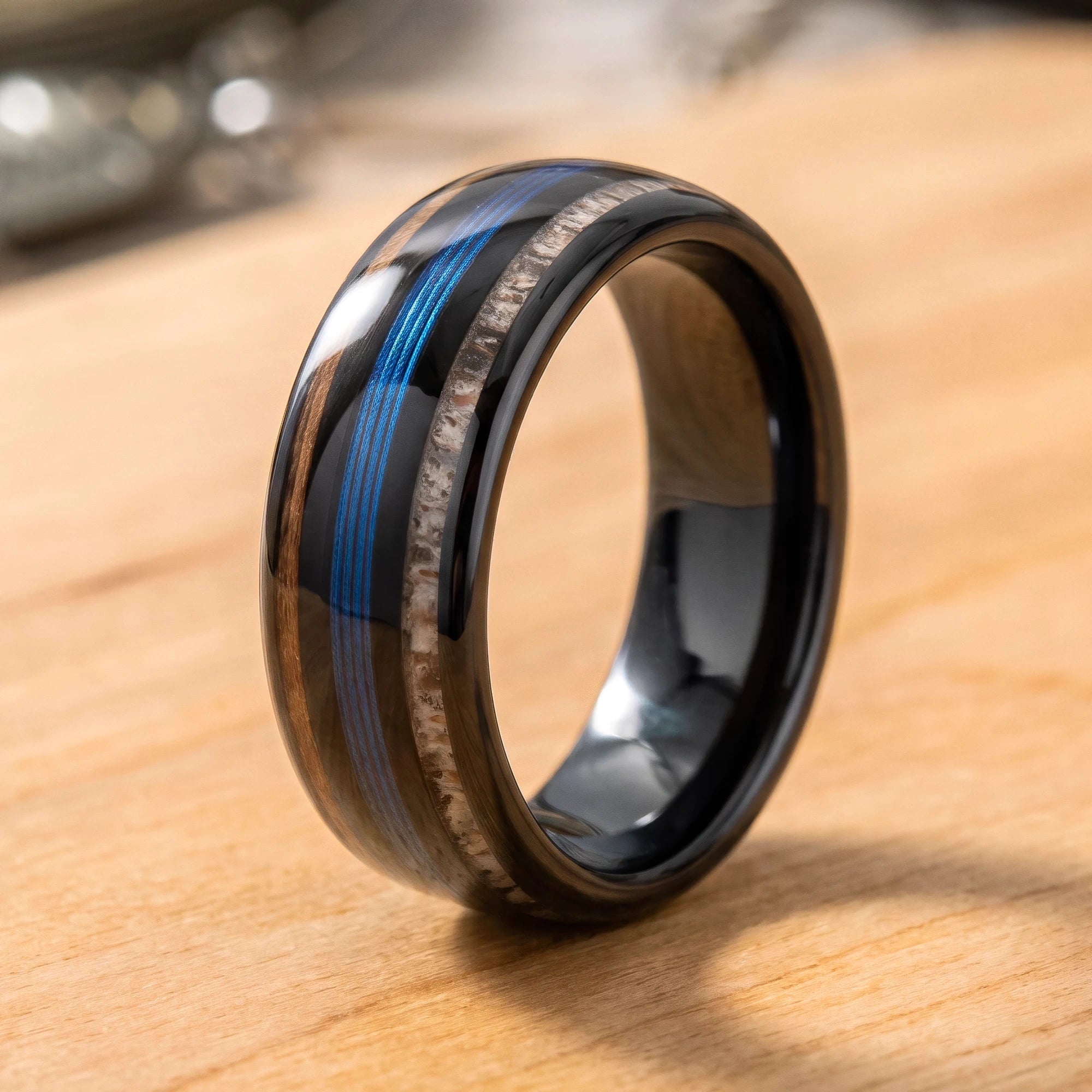 Antler, Fishing Line and Wood Ring - Camo Ever After