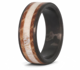 Antler Ring with Whiskey Barrel Wood & Carbon Fiber 