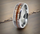 Tungsten Ring with Antler & Whiskey Barrel Strip