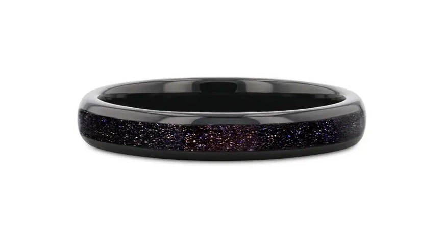 Black Tungsten Ring with Crushed Blue and Purple Goldstone 