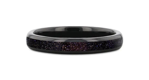 Black Tungsten Ring with Crushed Blue and Purple Goldstone