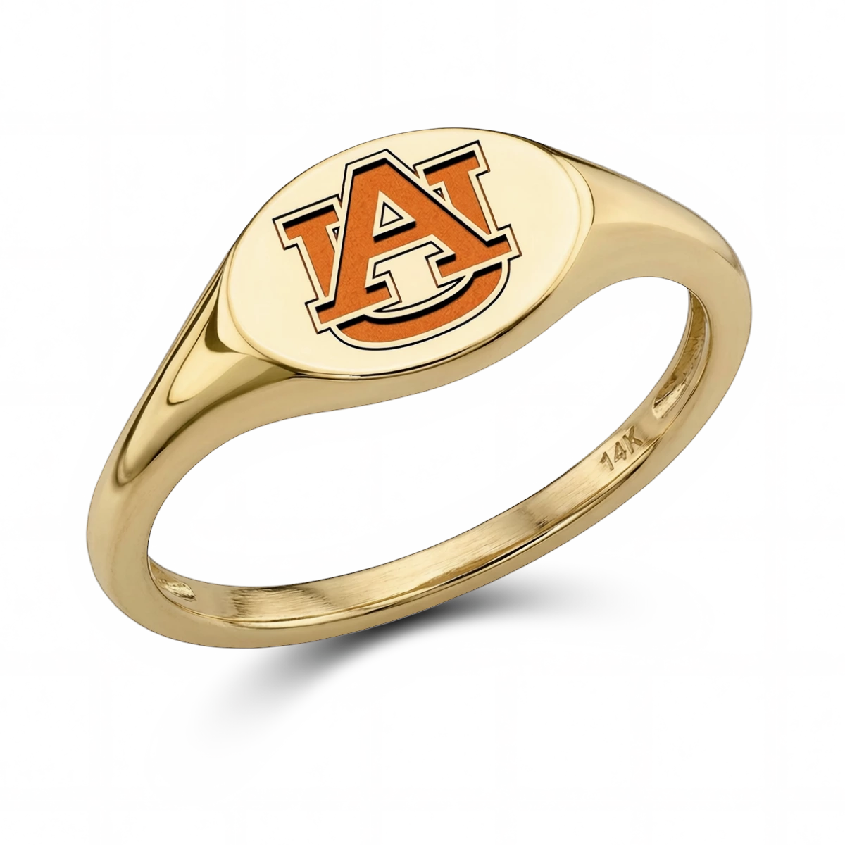Auburn small collegiate signet ring in 14K yellow gold with interlocking AU emblem and polished oval face