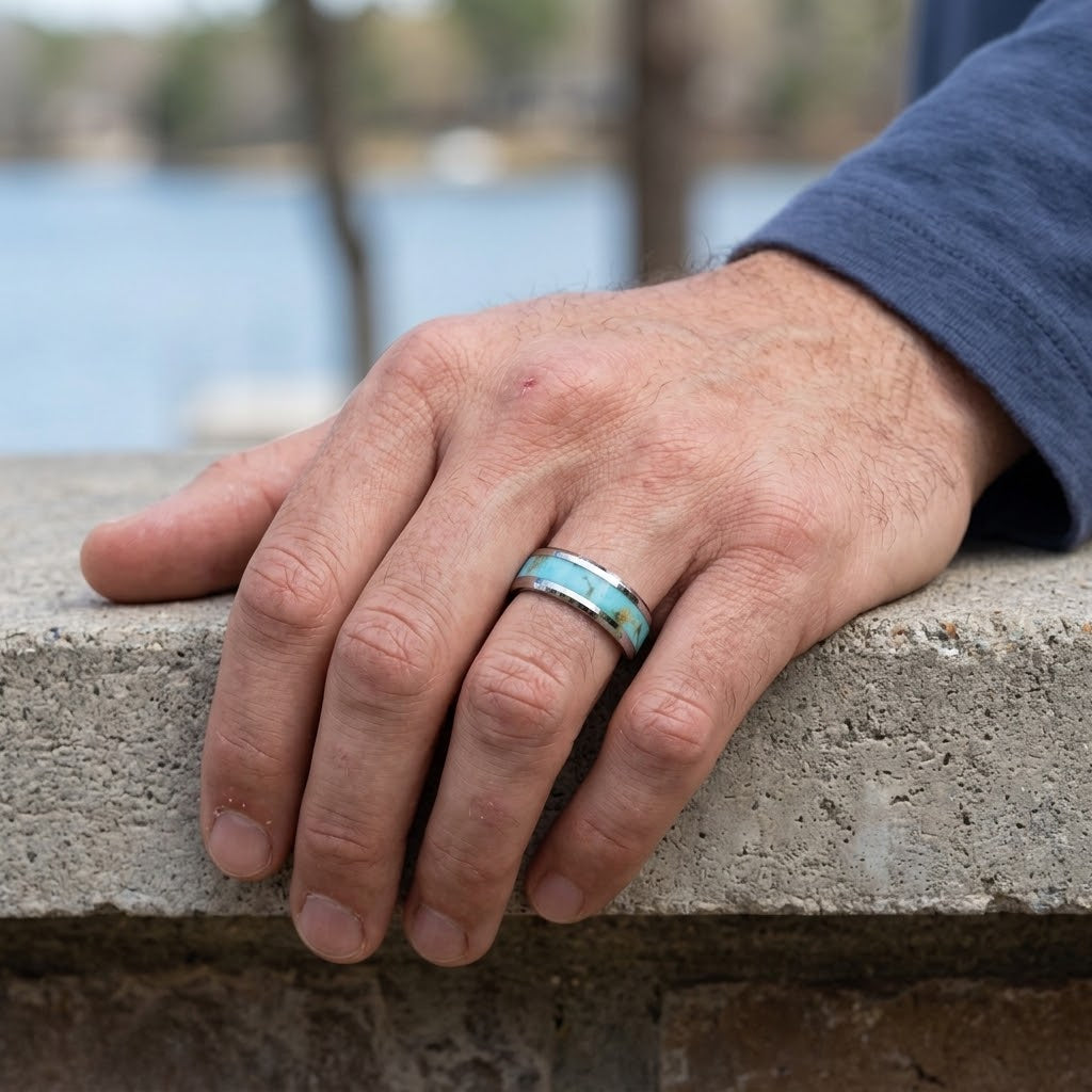 Turquoise Tungsten Wedding Band