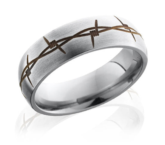 Domed Band with Rust Barbed Wire Design 