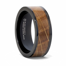 Black Ceramic Ring with Whiskey Barrel Wood Inlay -  8mm 