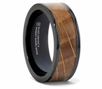 Black Ceramic Ring with Whiskey Barrel Wood Inlay -  8mm 
