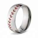Mens Baseball Wedding Band - Polished Finish with Red Stitching 