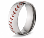 Mens Baseball Wedding Band - Polished Finish with Red Stitching 